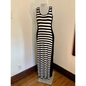 Calvin Klein White Black Sun Dress Maxi Striped Tank Beach Stretch Soft 2 Long